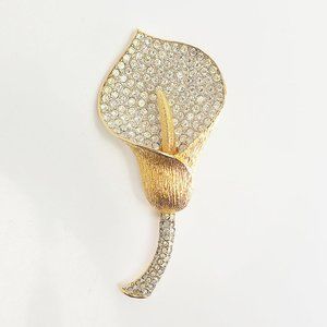 Nolan Miller large vintage pave crystals calla lily flower pin